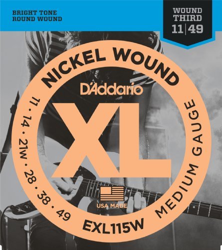 D'Addario EXL115W Nickel Wound Electric Guitar Strings, Medium/Blues-Jazz Rock, Wound 3rd, 11-49