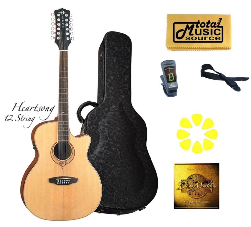 Luna Guitars Heartsong 12 String Concert A/E Guitar, b-band, USB Upgrade, SONG12 HSDGPACK