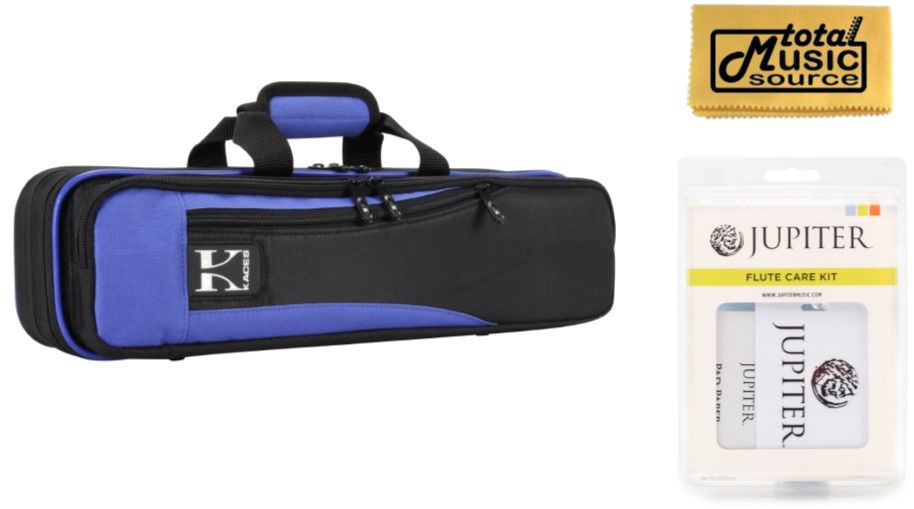 Kaces KBO-FLBL Lightweight Hardshell Flute Case, Blue, Jupiter Cleaning Kit