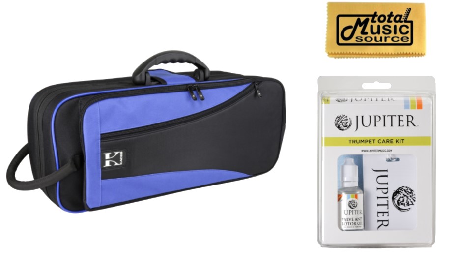Kaces KBO-TRBL Lightweight Hardshell Trumpet Case, Blue, Jupiter Cleaning Kit