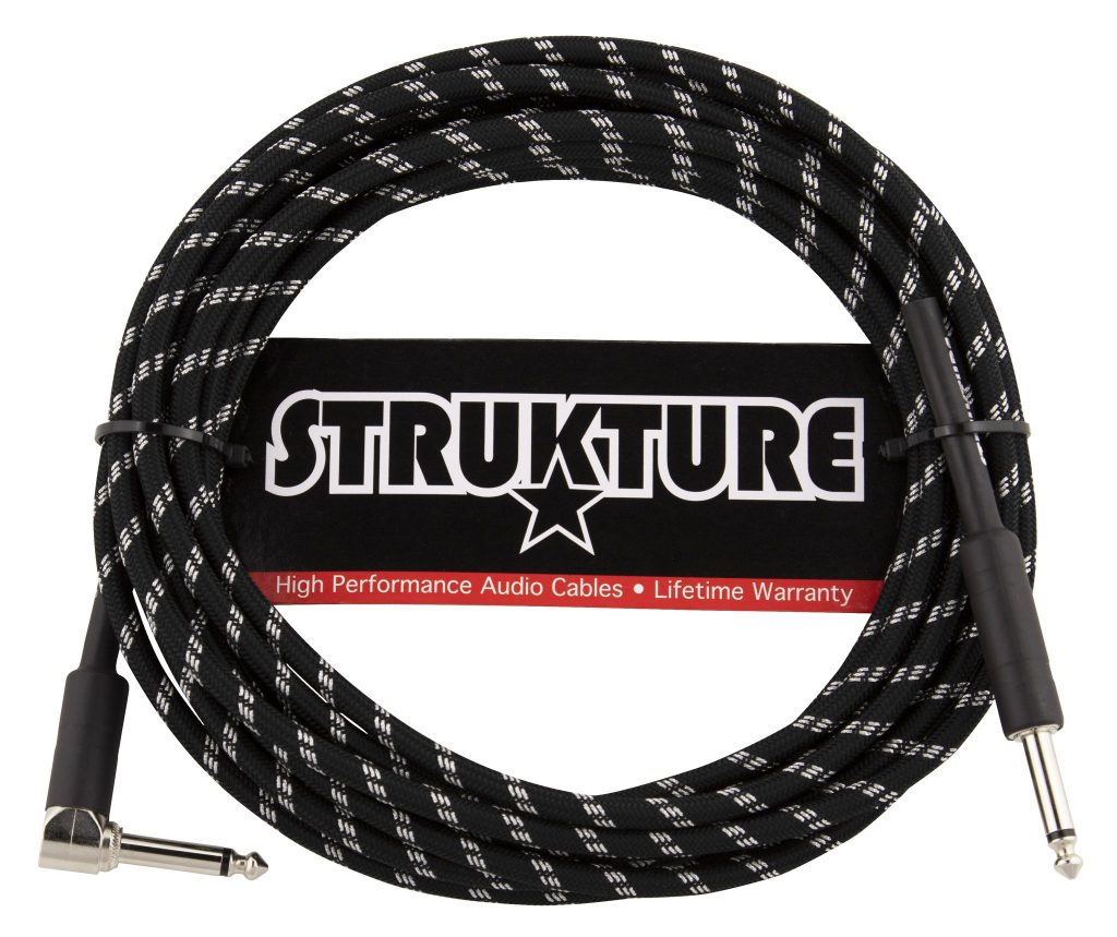 Strukture 1/4'-18.6' RT Angle Vintage Woven Instrument Cable, Black/Silver, SC186BSR