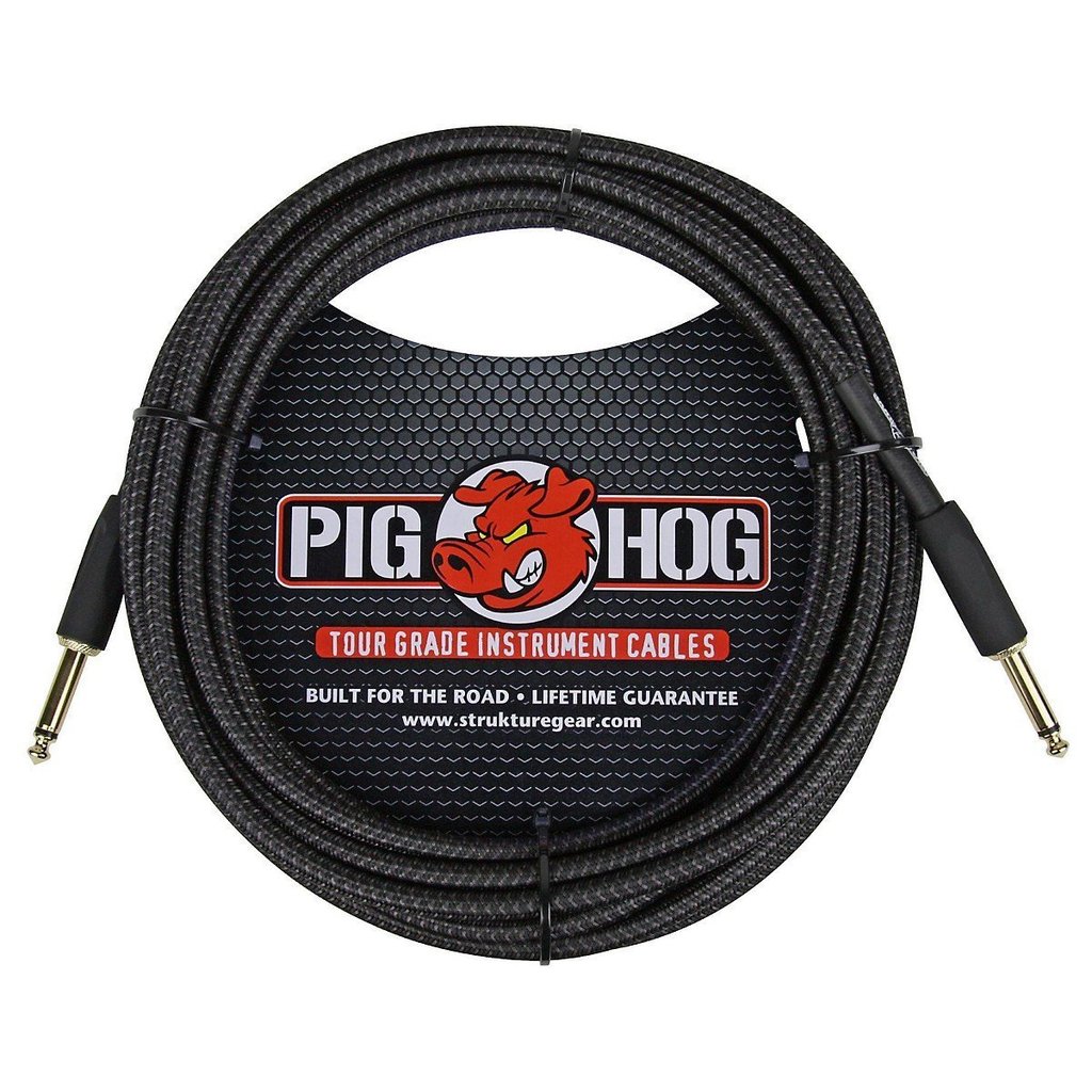 Pig Hog Instrument Cable Black Woven 1/4' to 1/4' 20 ft. Black Woven, PCH20BK