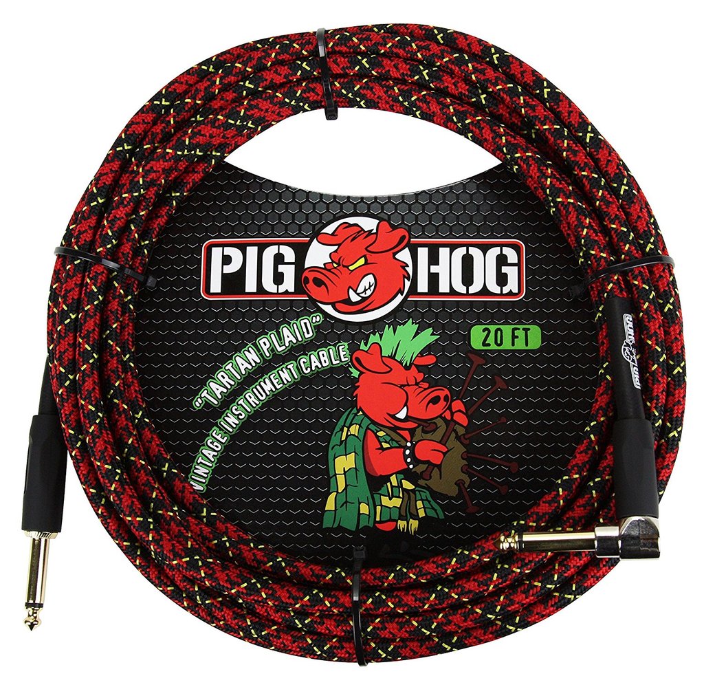 Pig Hog PCH20PLR 1/4' Straight to 1/4' Right-Angle Tartan Plaid Instrument Cable, 20 feet
