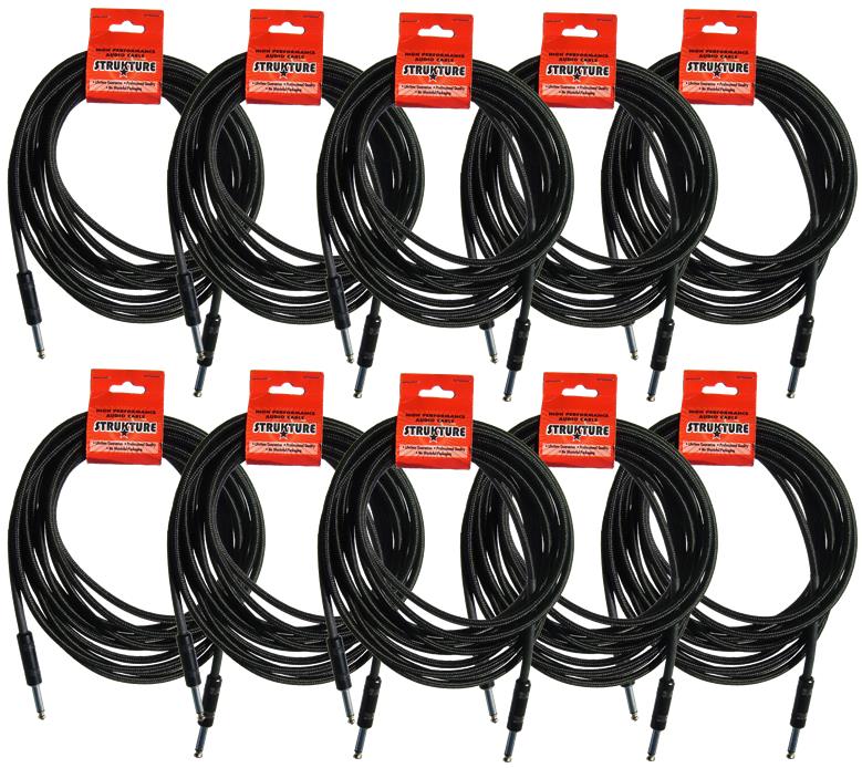 LOT OF 10 - Strukture 1/4' Woven Instrument Cable, Thick ABS Sleeve, 10', SC10W