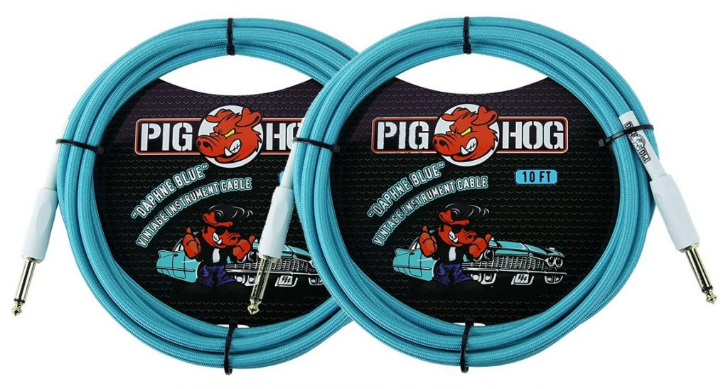 2 Pack Pig Hog 1/4' to 1/4' Daphne Blue Instrument Cable, 10 feet PCH10DB-2