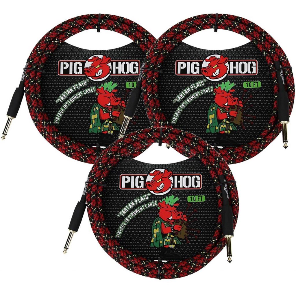 3 Pack Pig Hog Instrument Cable 10 ft. Tartan Plaid, PCH10PL-3