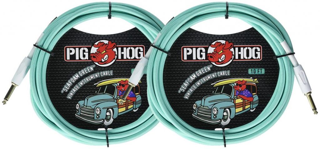2 Pack Pig Hog Instrument Cable 10 ft. Seafoam Green, PCH10SG-2