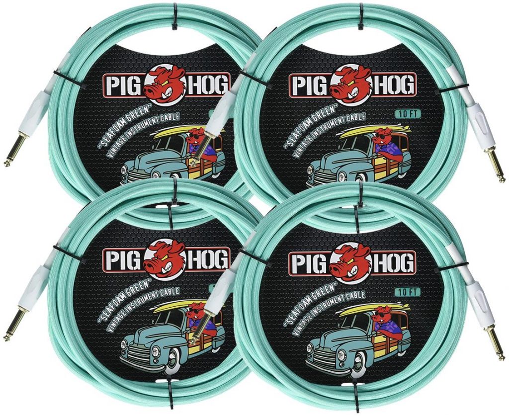 4 Pack Pig Hog Instrument Cable 10 ft. Seafoam Green, PCH10SG-4