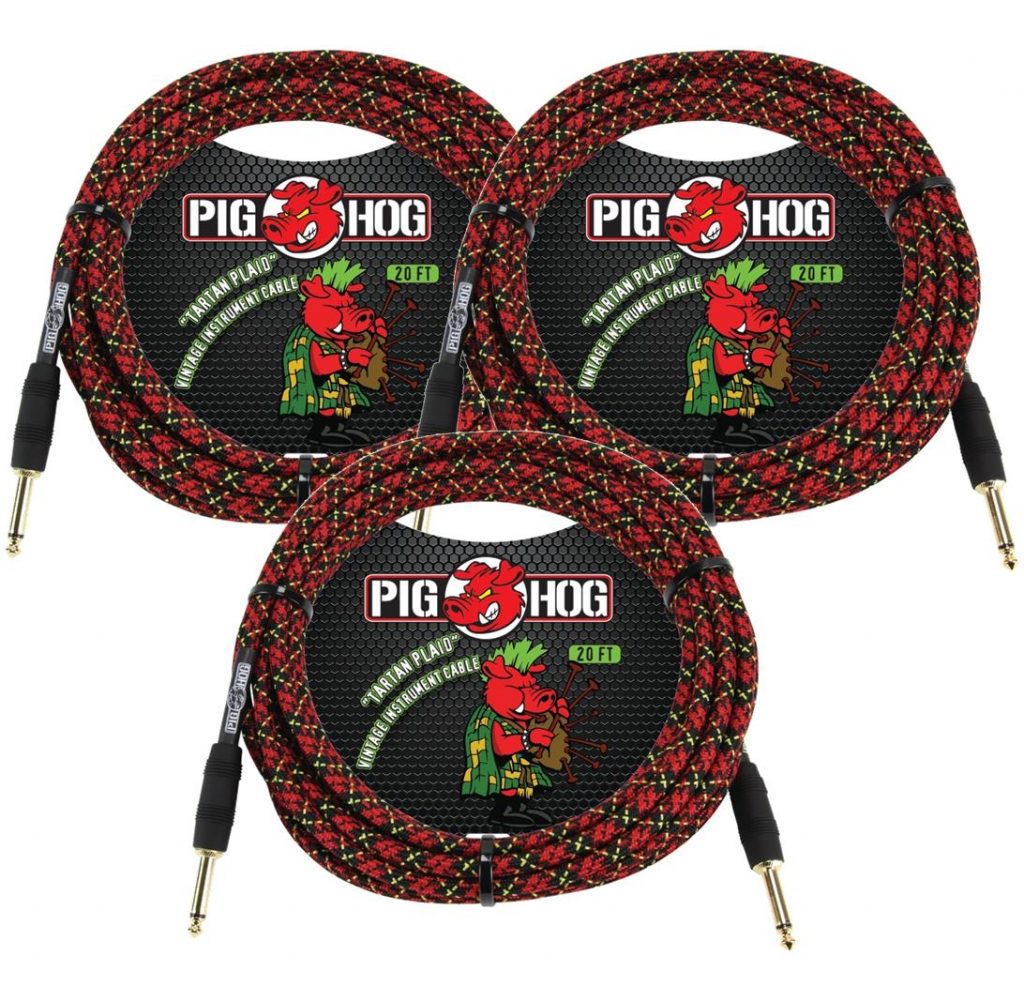 3 Pack Pig Hog 'Tartan Plaid' Instrument Cable 20ft, PCH20PL-3