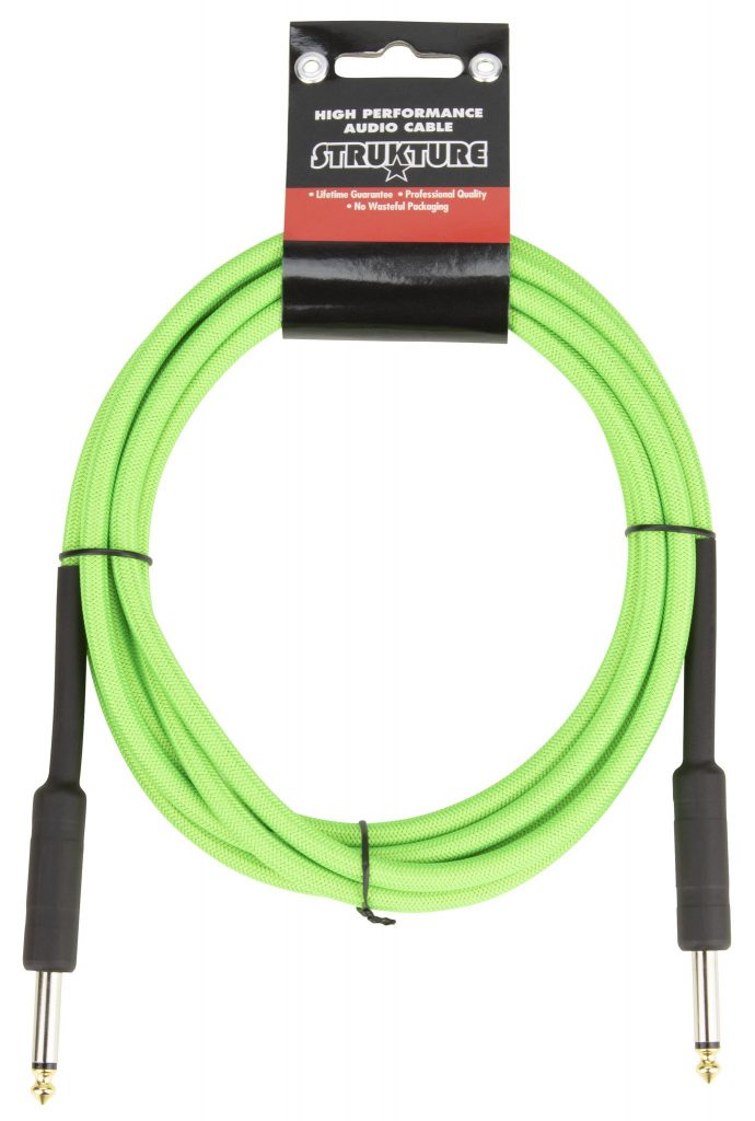 10 ft UFO Neon Green Woven Guitar Instrument Cable Patch Cord 1/4