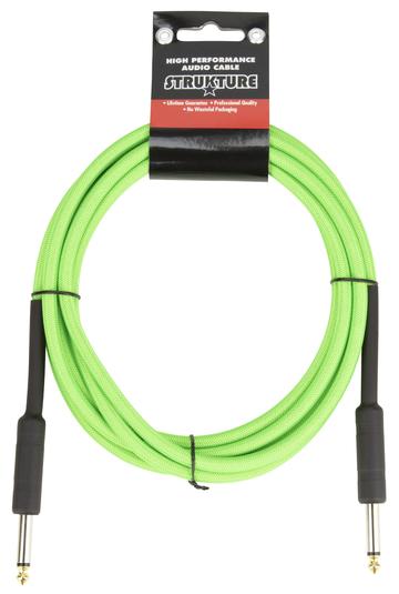 18.6 ft Hi-Viz Neon Green Woven Guitar Instrument Cable Patch Cord 1/4