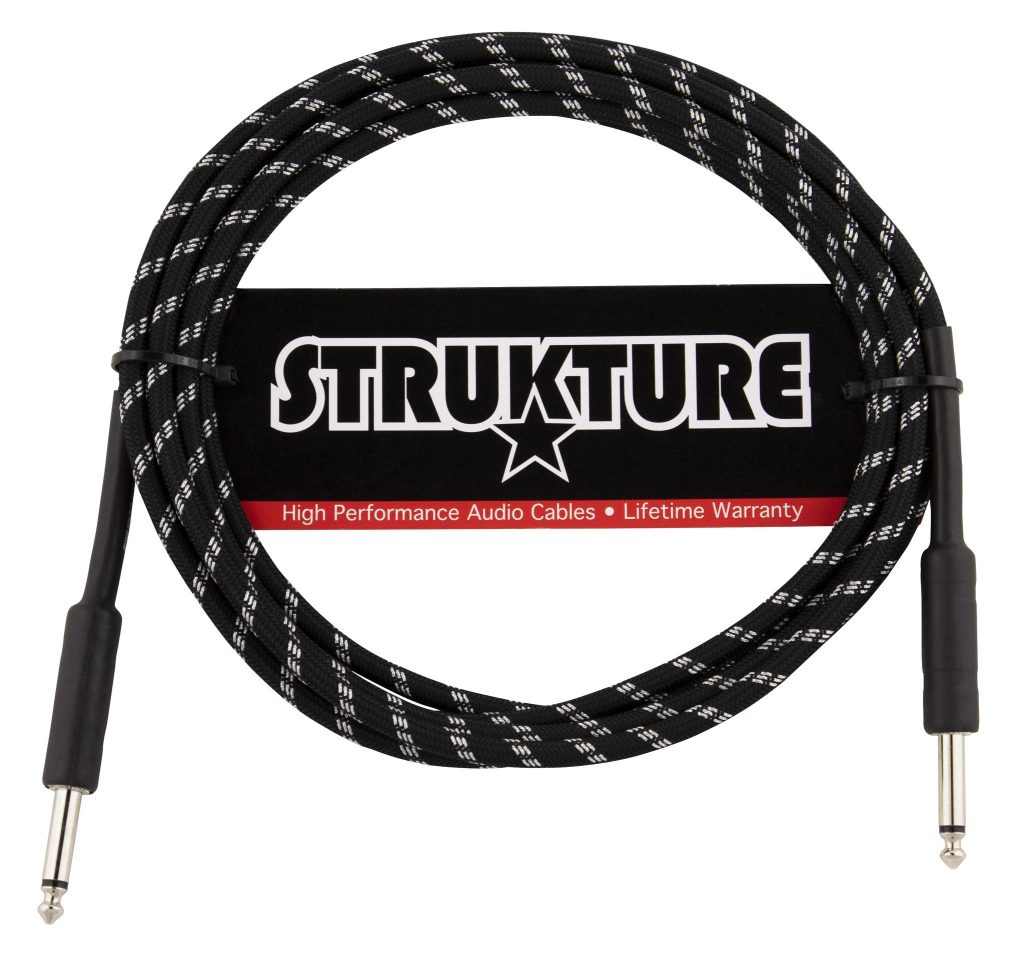 Strukture 1/4'-10' Vintage Woven Instrument Cable, Black/Silver, SC10BS