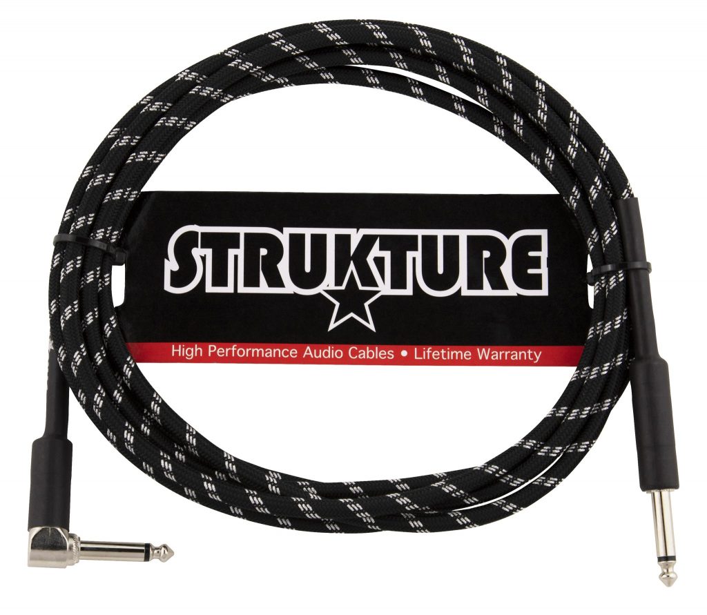 Strukture 1/4'-10' RT Angle Vintage Woven Instrument Cable, Black/Silver, SC10BSR