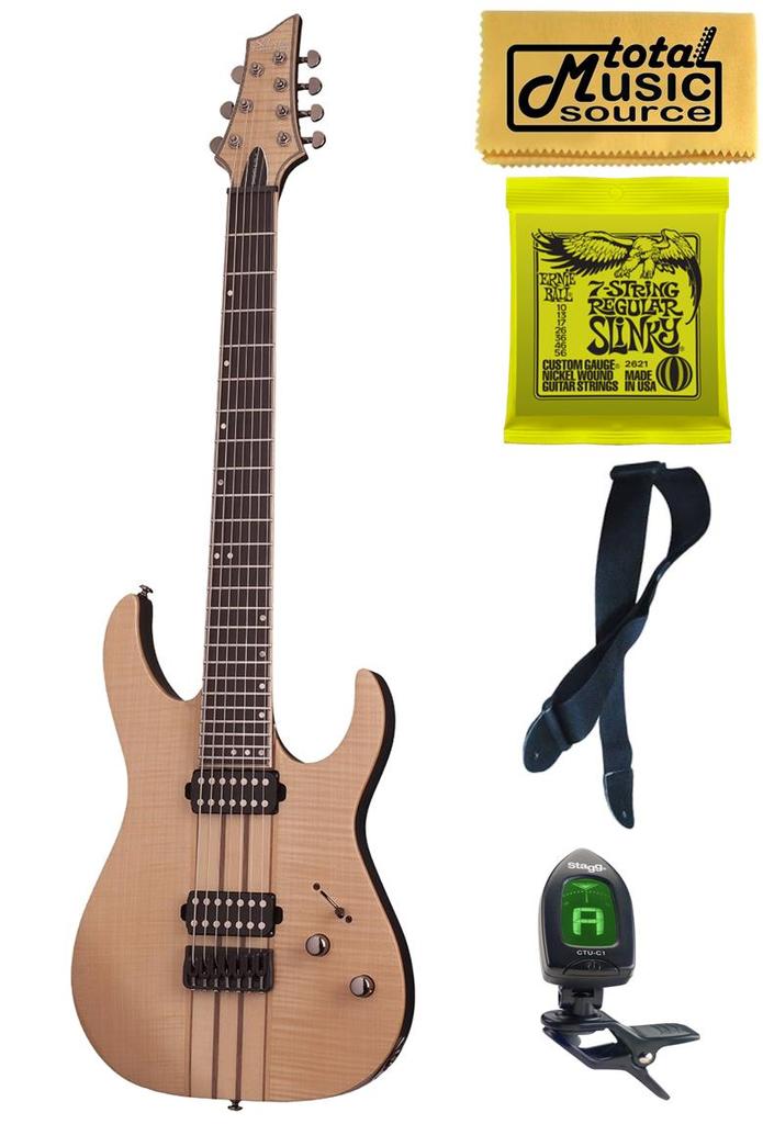 Schecter BANSHEE ELITE-7 Gloss Natural 7-String Solid-Body Electric Guitar, Bundle, 1252 PACK