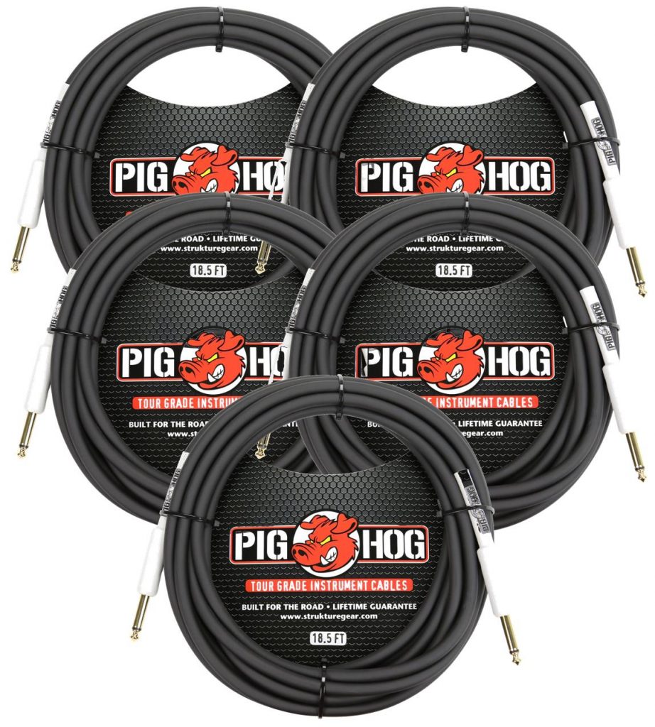 5 Pack Pig Hog 8mm Tour Grade Instrument Cable 18.6 FT, PH186-5