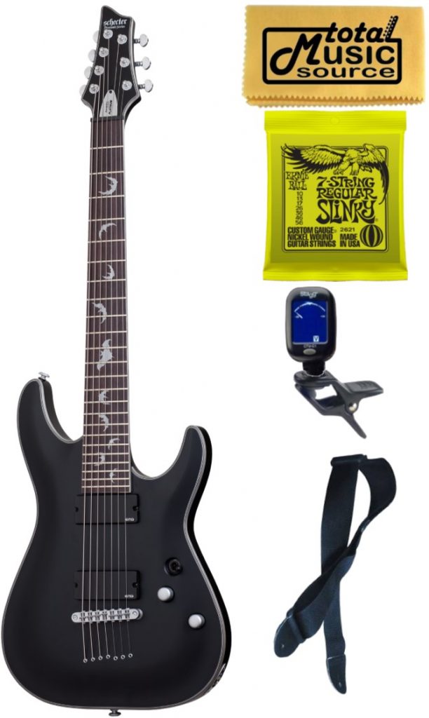 Schecter Damien Platinum 7 String Electric Guitar, Satin Black, 1185 Bundle