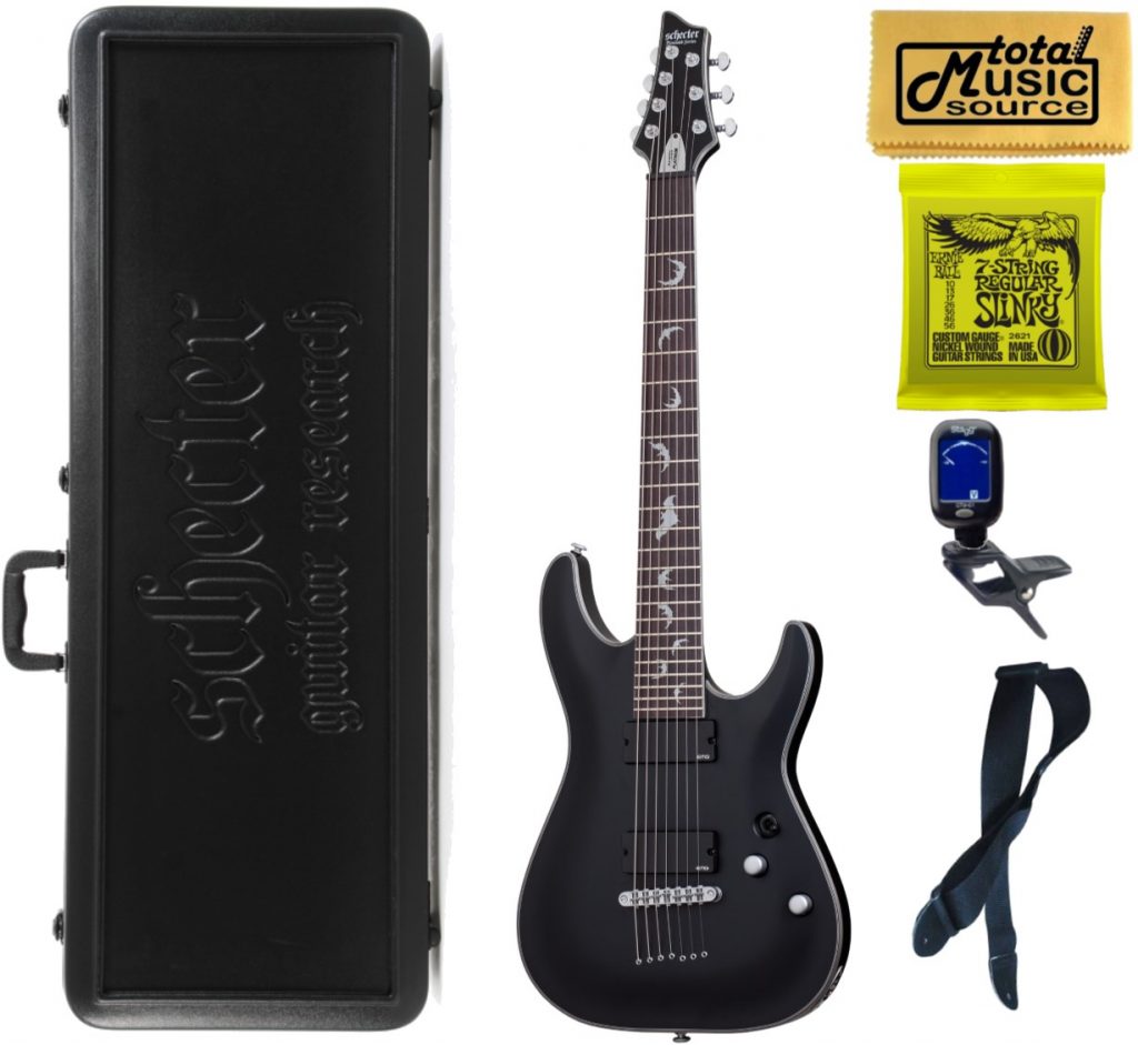 Schecter Damien Platinum 7 String Electric Guitar, W/ Case, Satin Black, 1185