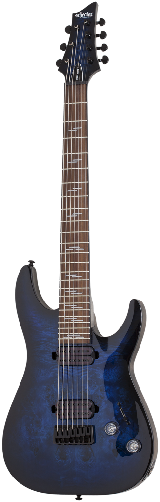 Schecter 2458 Omen Elite 7 Guitar, Rosewood Fretboard, See Thru Blue Burst