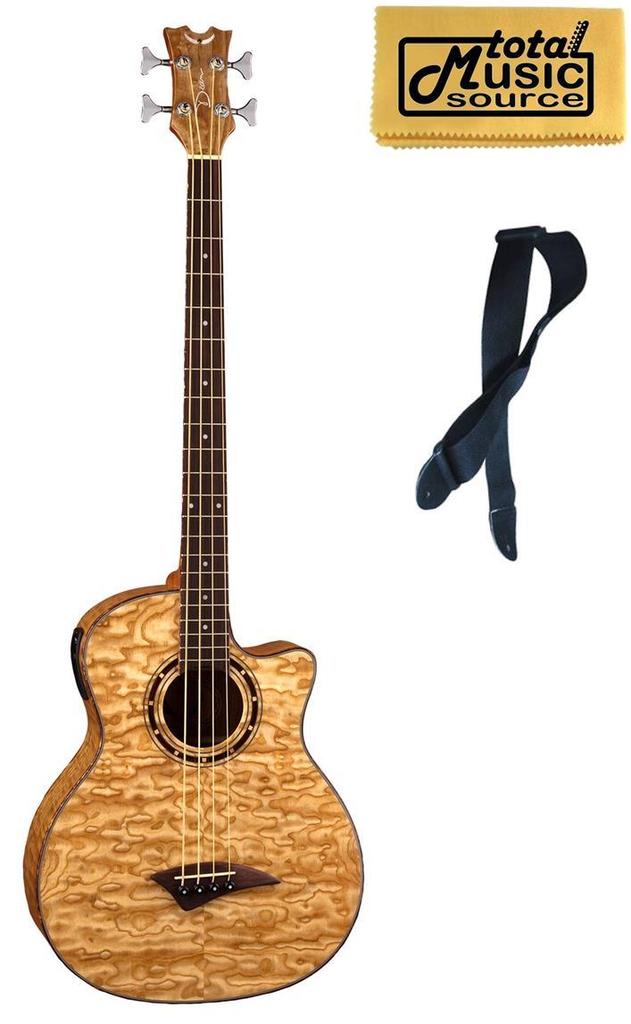 Dean Exotica Quilt Ash Acoustic/Electric Bass & Free Strap, Natural, EQABA GN NS1