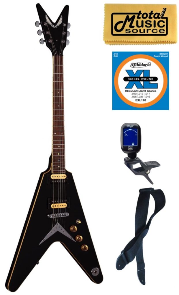 Dean V 79 CBK Solid-Body Electric Guitar, Classic Black, Bundle