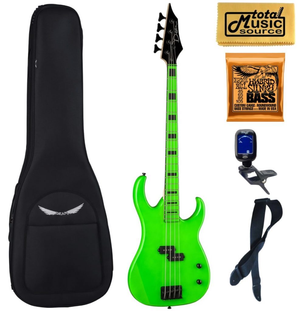 Dean Custom Zone Bass, Nuclear Green, CZONE BASS NG, Bag Bundle
