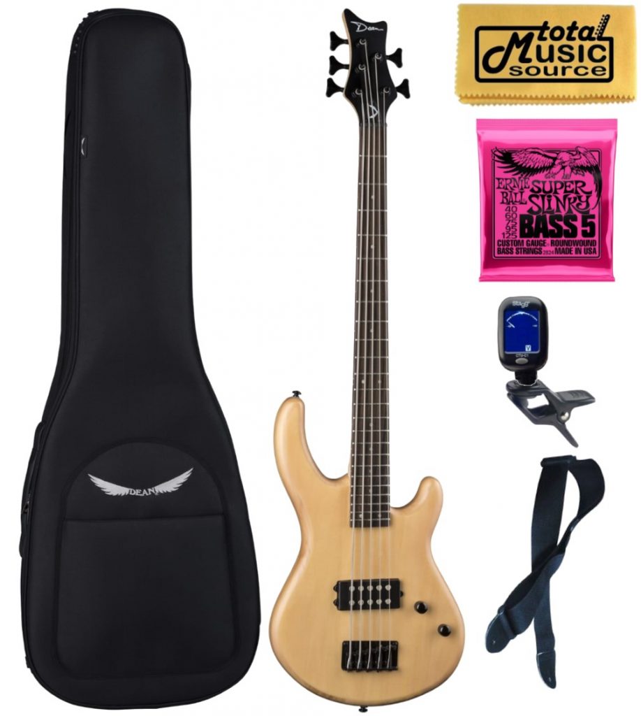 Dean E1 5 VN 5-String Bass Guitar, Satin Natural, Bag Bundle