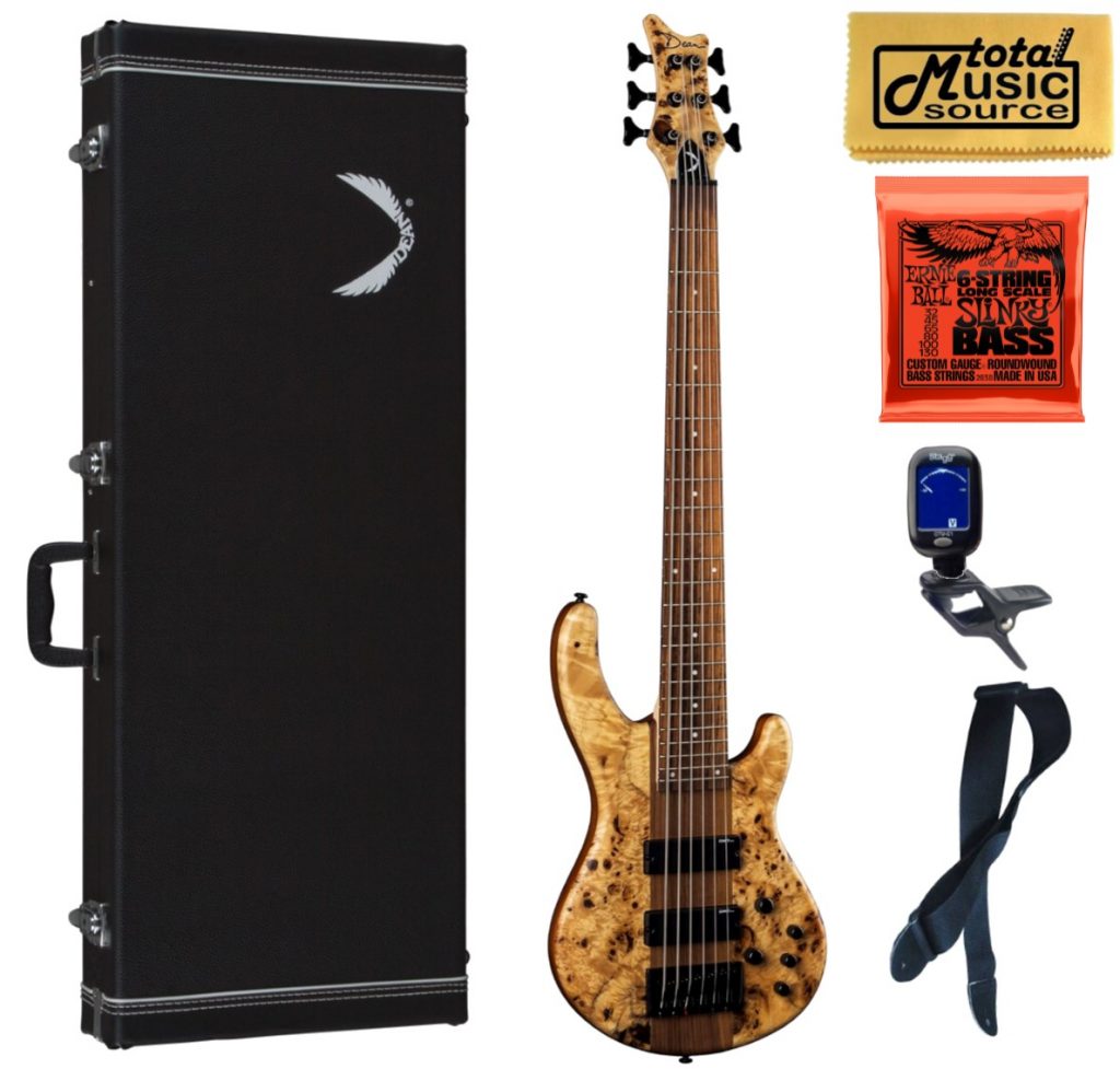 Dean Edge Select 6-String Bass, Burled Poplar, E6 SEL BRL, Hard Case Bundle