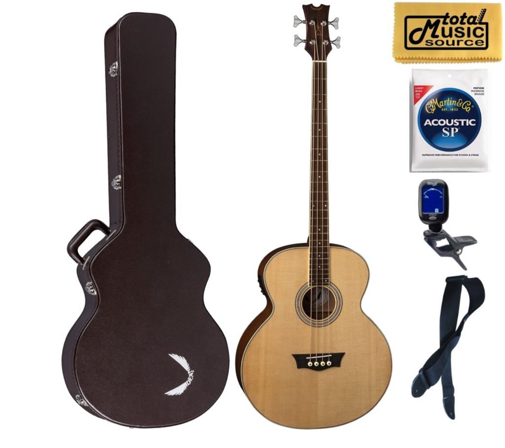 Dean EAB Acoustic-Electric 4 String Bass Guitar - Natural, Hard Case Bundle