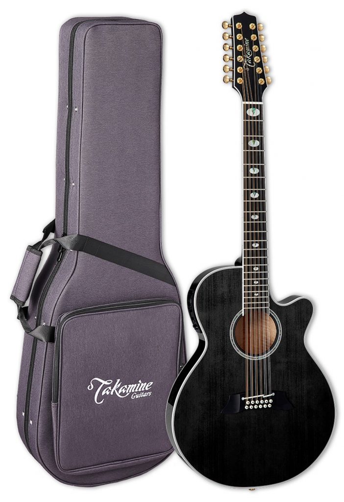 Takamine TSP158C12SBL 12-String Thinline Acoustic Electric Guitar, Trans Black