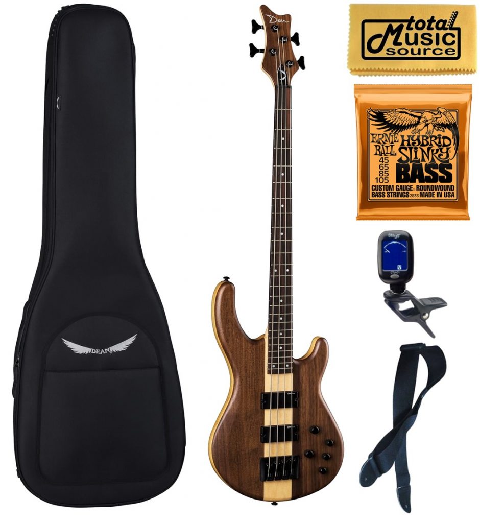 Dean Edge Select Pro 4-String Bass, Walnut Satin Natural, Bag Bundle