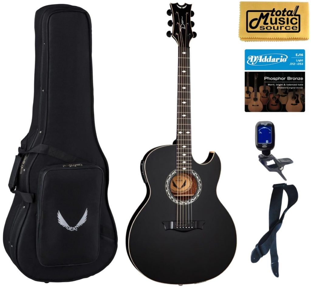 Dean Exhibition Thin Body Acoustic/Electric Guitar, Black Satin, Light  Weight Case Bundle - Total Music Source