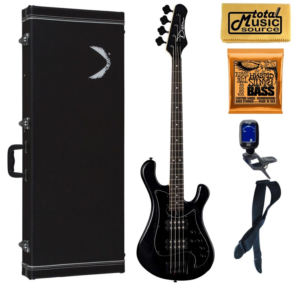 Dean Hillsboro Select Black Satin 4 String Bass Guitar, Hard Case Bundle