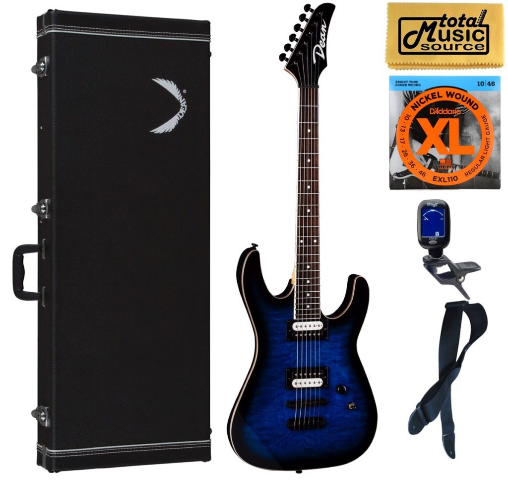 Dean MDX Electric Guitar, Quilt Maple, Trans Blue Burst, Hard Case Bundle