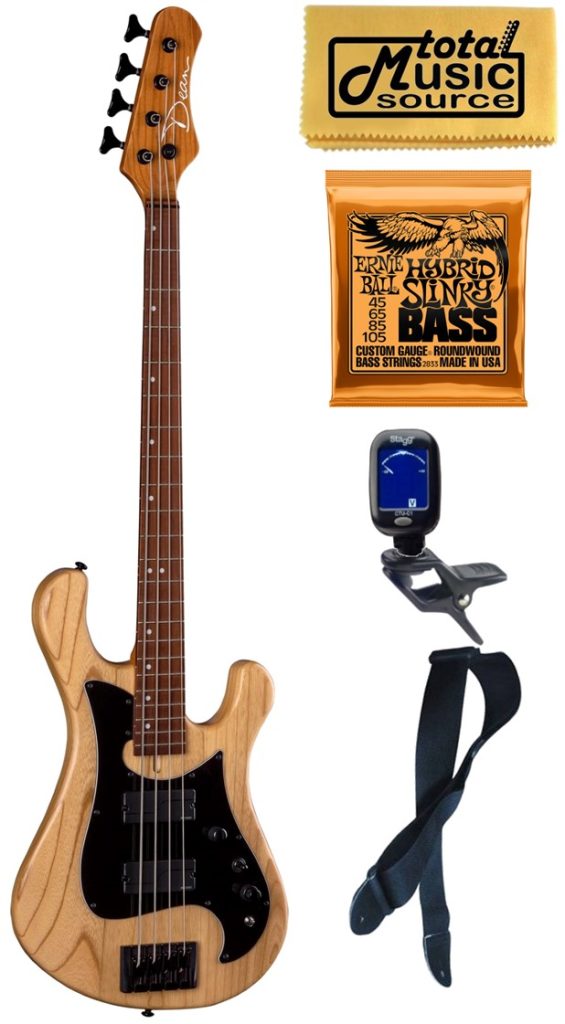 Dean Hillsboro Select Natural 4 String Bass Guitar, Fluence, Bundle