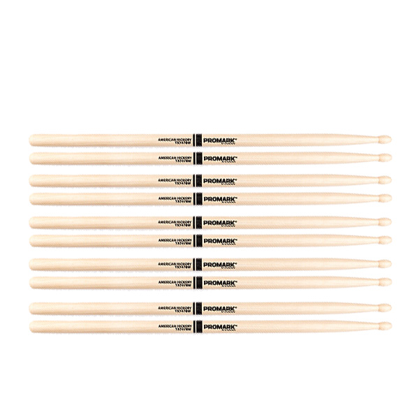 5 PACK Promark TX747BW American Hickory Classic Forward Wood Tip