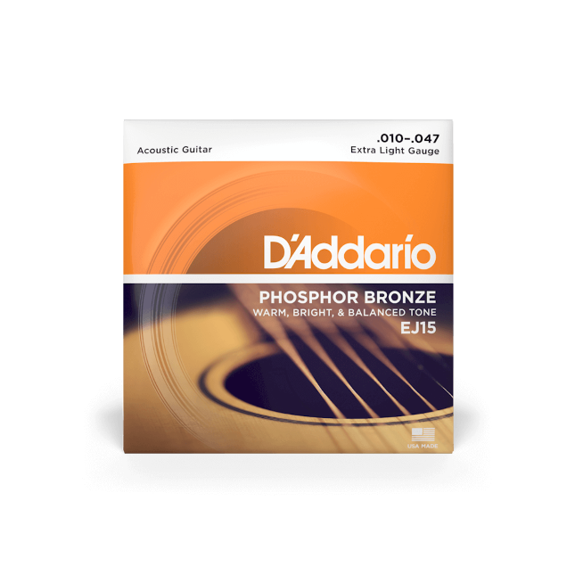 D'Addario Phosphor Bronze Acoustic Guitar Strings Extra Light .010-.047 EJ15