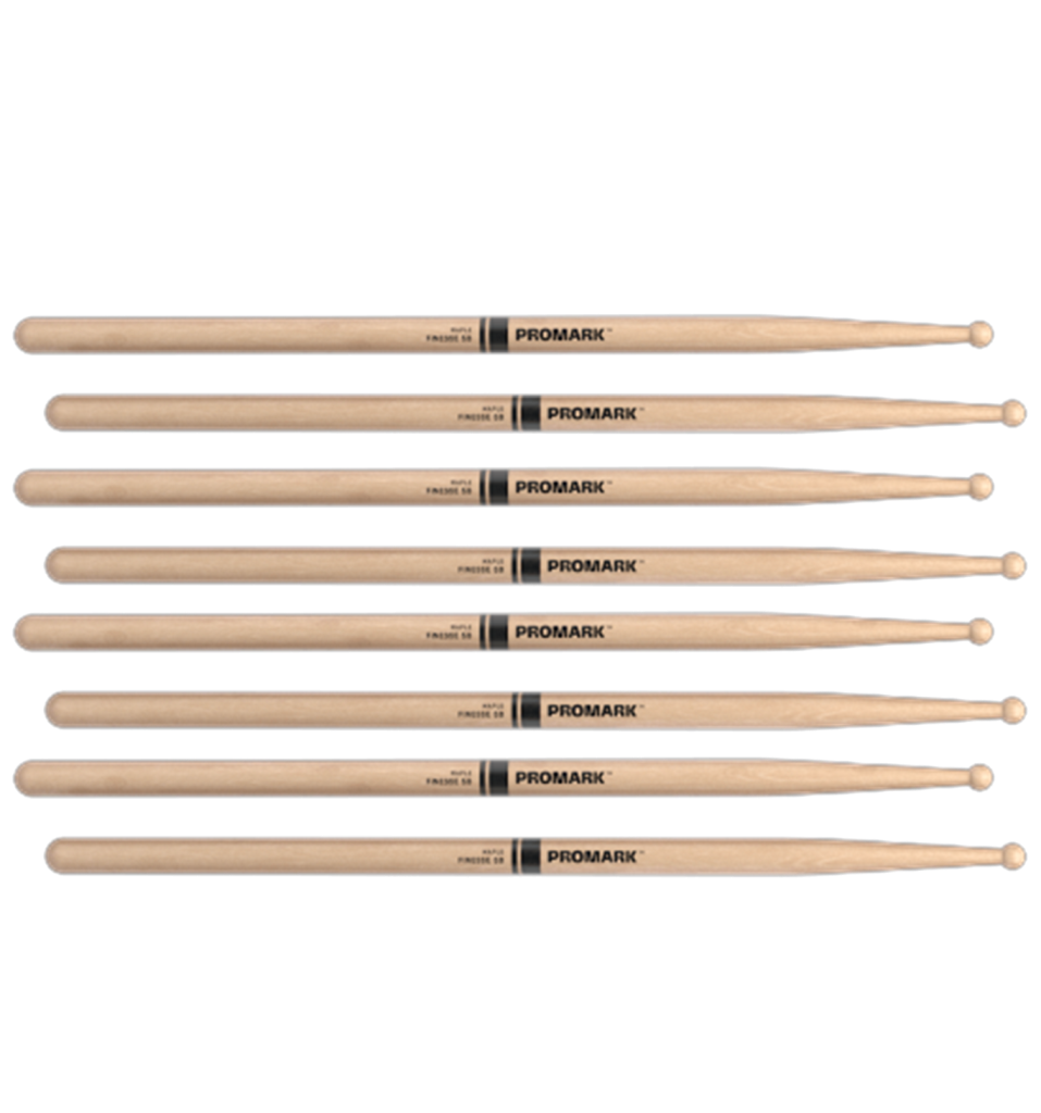4 PACK ProMark Finesse 5B Maple Drumsticks, Small Round Wood Tip