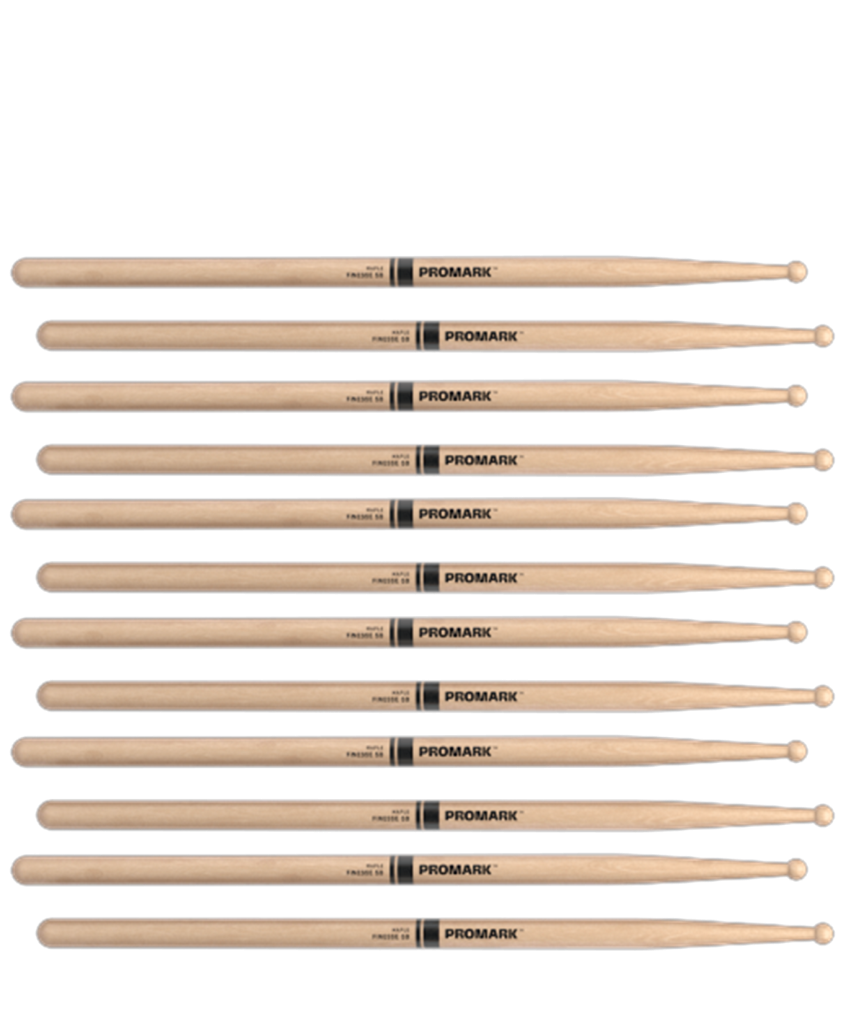 6 PACK ProMark Finesse 5B Maple Drumsticks, Small Round Wood Tip
