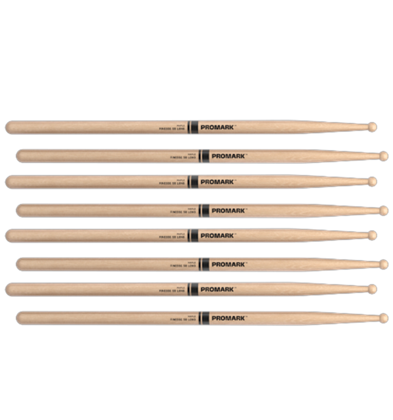 4 PACK ProMark Finesse 5B Long Maple Drumsticks, Small Round Wood Tip