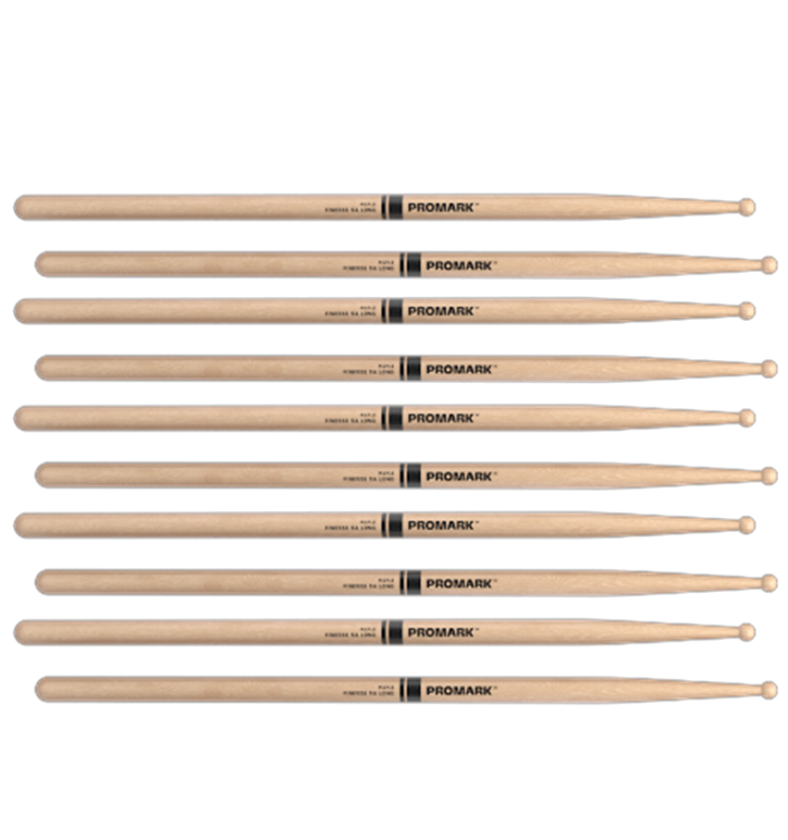 5 PACK ProMark Finesse 5A Long Maple Drumsticks, Small Round Wood Tip