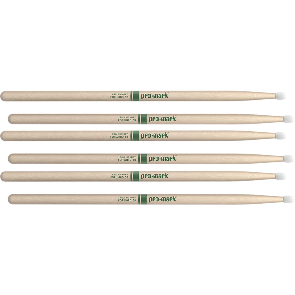 3 PACK ProMark Classic Forward 5B Raw Hickory Drumsticks, Oval Nylon Tip