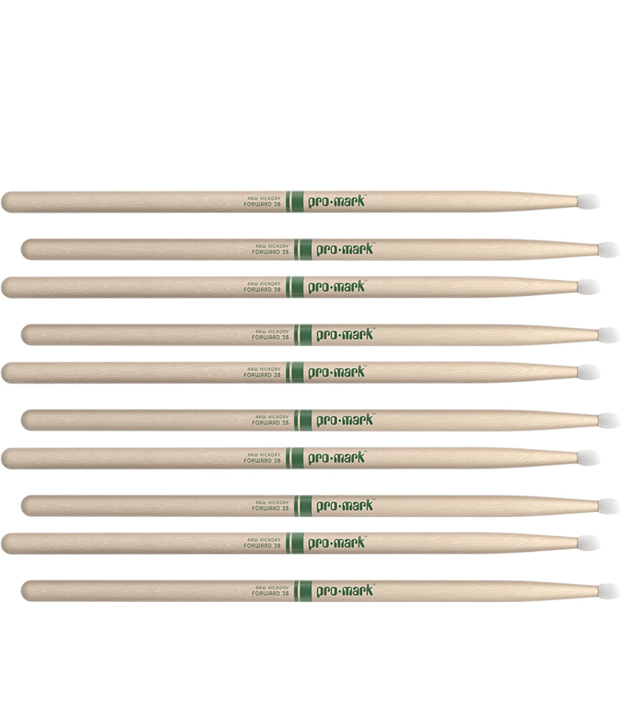 5 PACK ProMark Classic Forward 2B Raw Hickory Drumsticks, Oval Nylon Tip