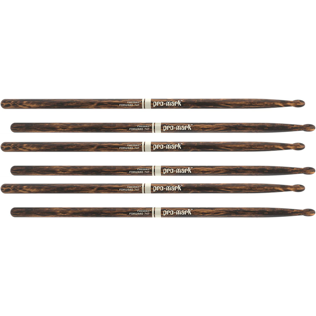 3 PACK ProMark Classic Forward 747 Drumsticks FireGrain Lacquer Finish, Oval Wood Tip