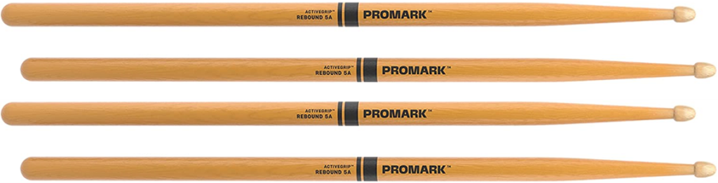 2 PACK Promark Rebound 5A ActiveGrip Clear Hickory Drumstick, Acorn Wood Tip