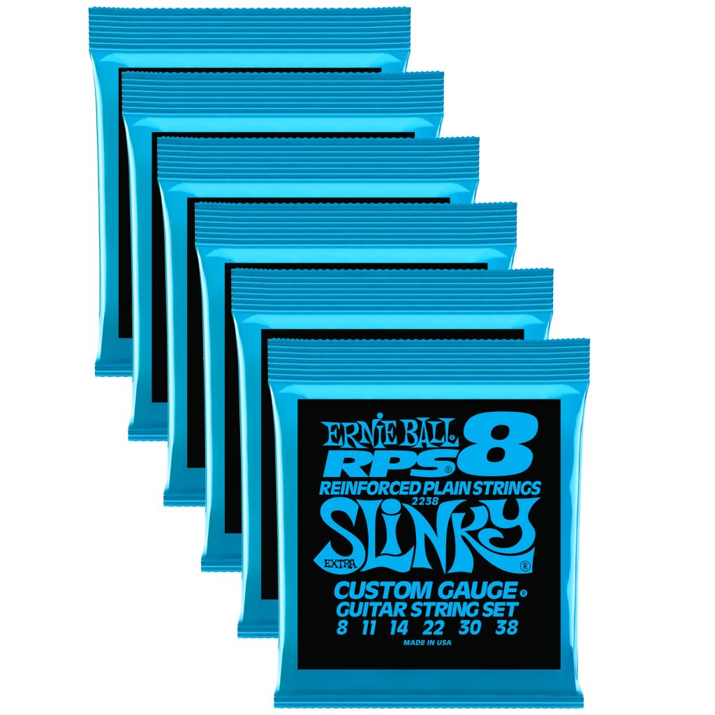 6 PACK Ernie Ball 2238 RPS Reinforced Extra Slinky Electric Guitar Strings 8-38