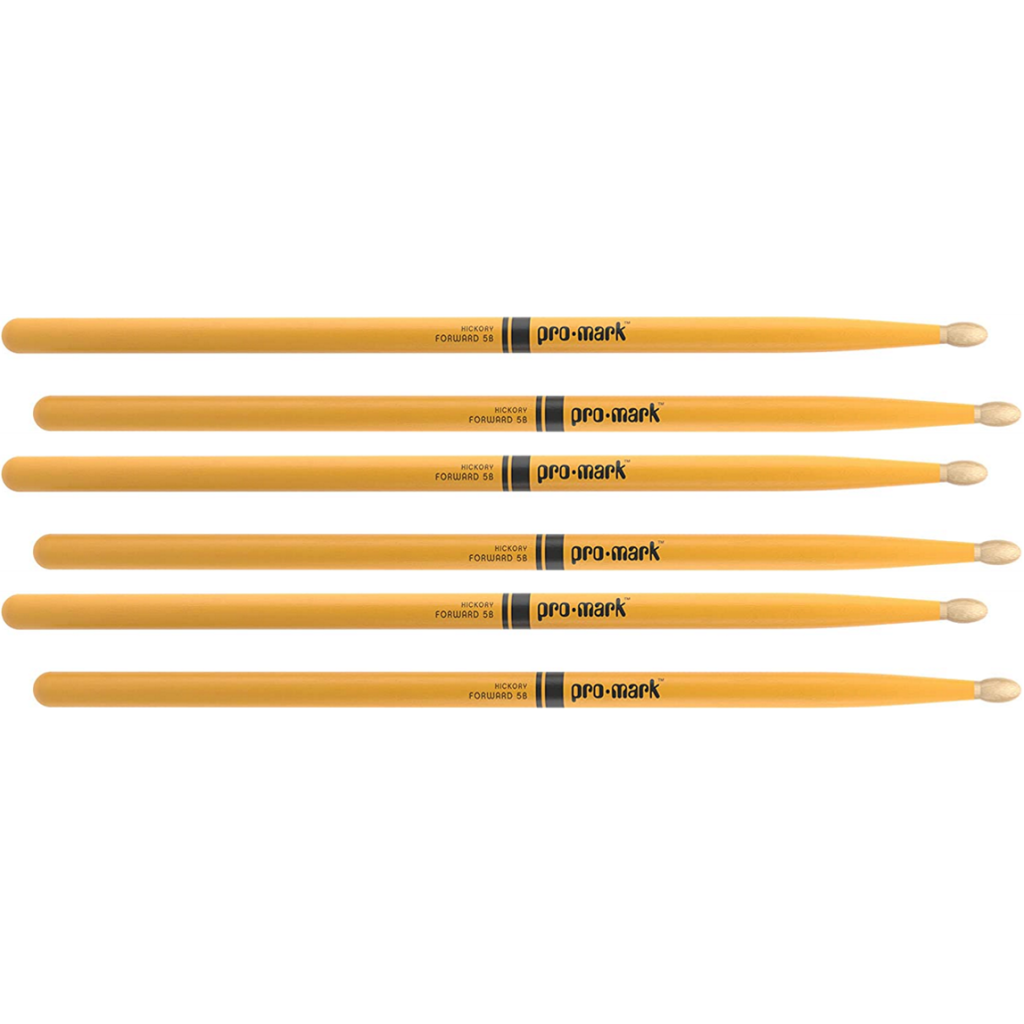 3 PACK ProMark Classic Forward 5B Painted Yellow Hickory Drumsticks, Oval Wood Tip