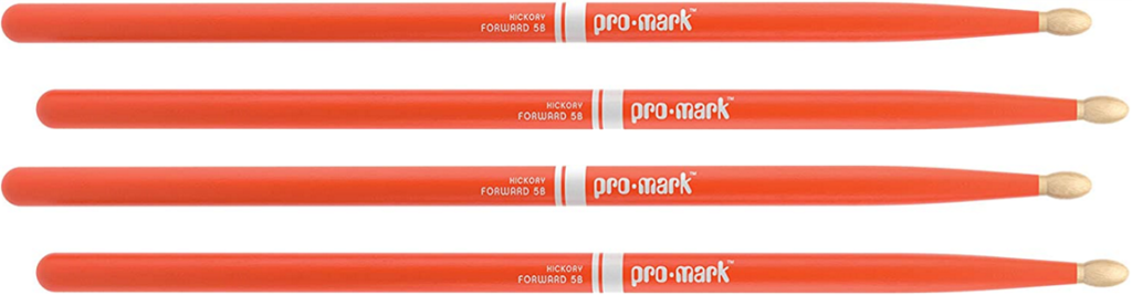 2 PACK ProMark Classic Forward 5B Painted Orange Hickory Drumsticks, Oval Wood Tip