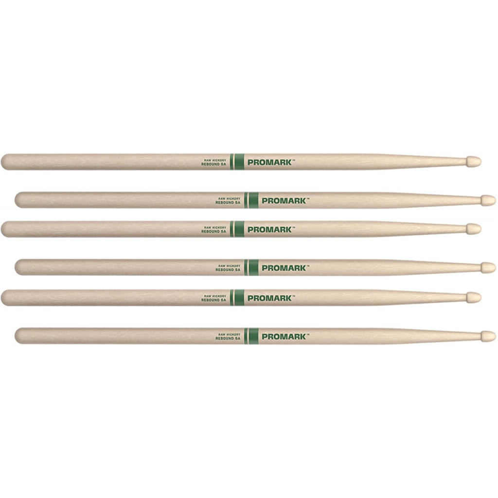 3 PACK ProMark Rebound 5A Raw Hickory Drumsticks, Acorn Wood Tip