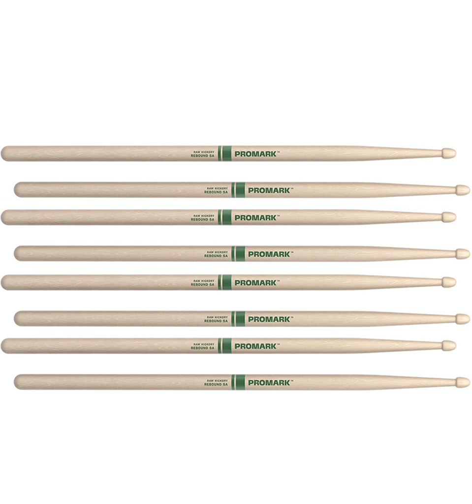 4 PACK ProMark Rebound 5A Raw Hickory Drumsticks, Acorn Wood Tip