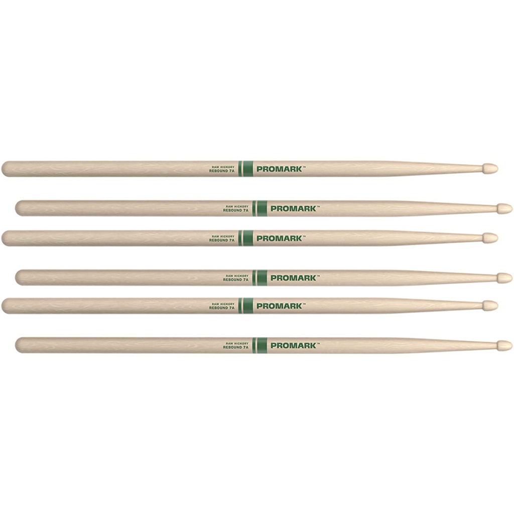 3 PACK ProMark Rebound 7A Raw Hickory Drumsticks, Acorn Wood Tip